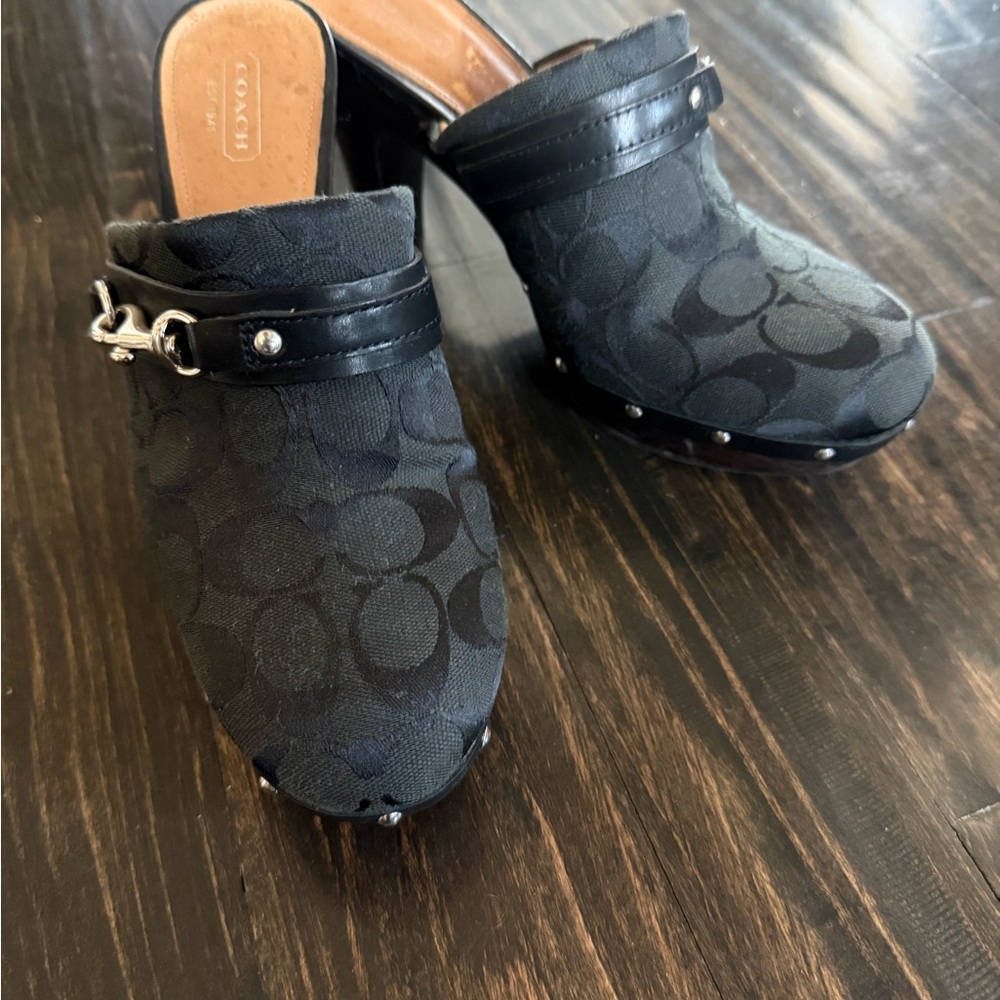 Coach Black Patterned Women's Mules